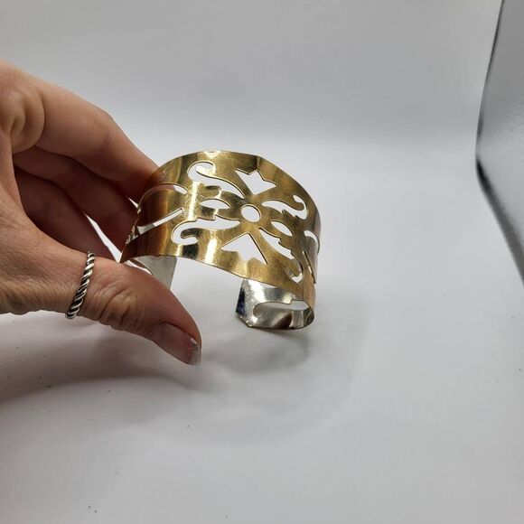 Bohemian Gold Cutout Wide Bangle Bracelet - Picture 2 of 6